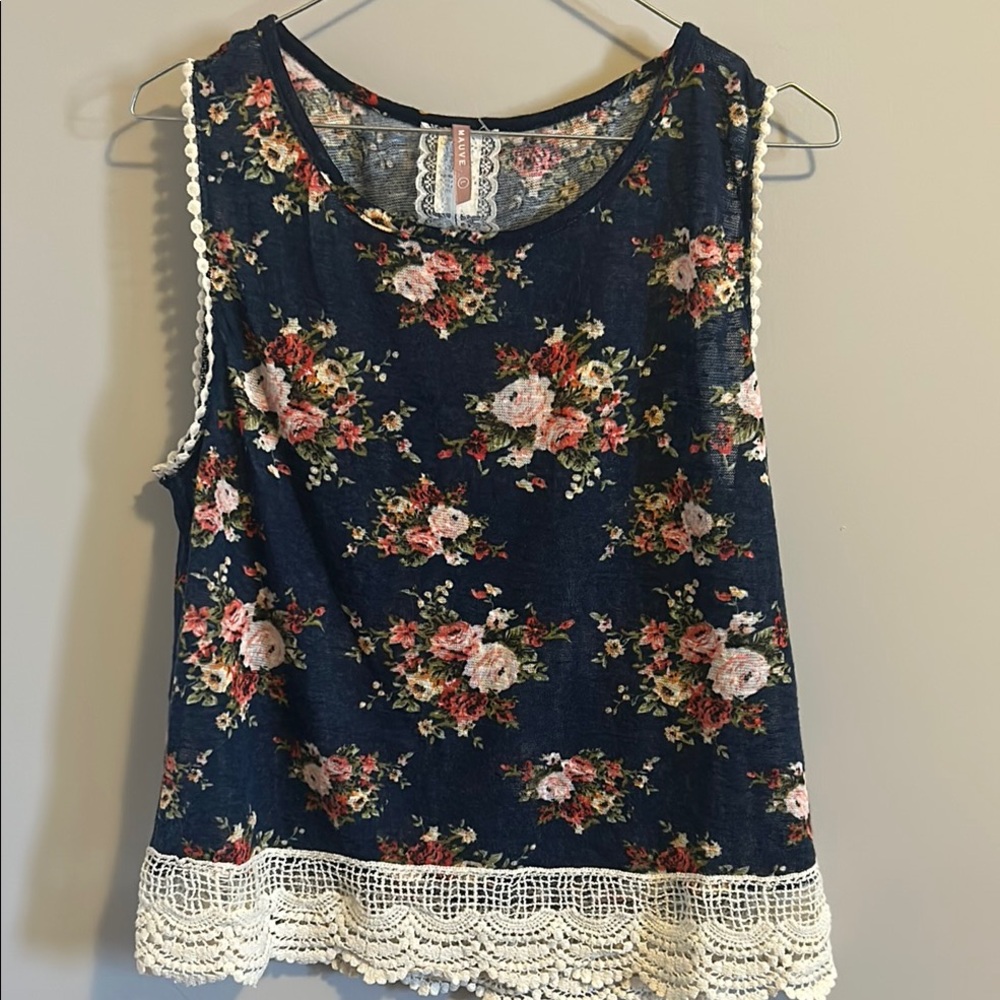 Mauve Blue and Orange Cropped Embellished Tank Top
